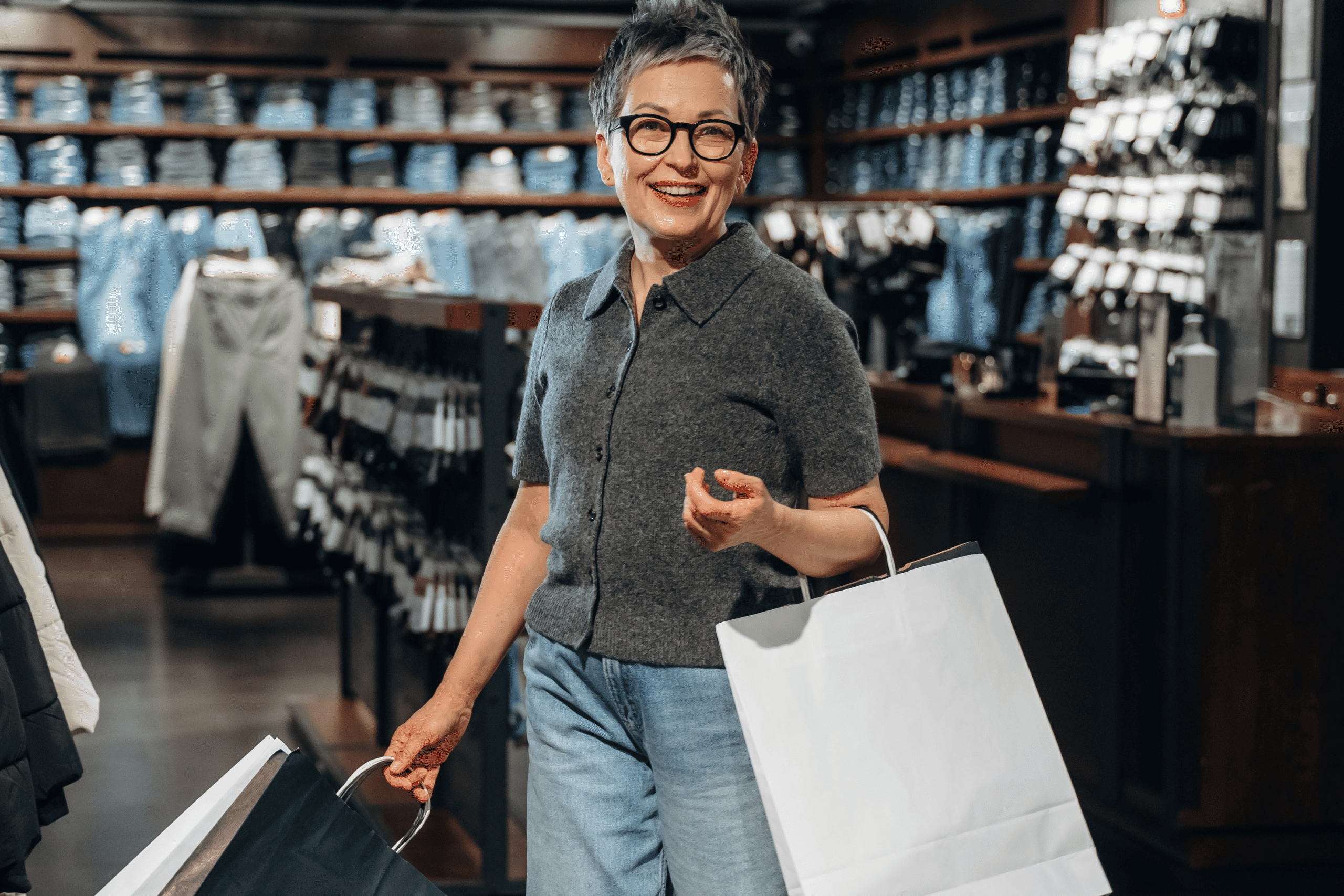 アパレルショップで買い物をする女性